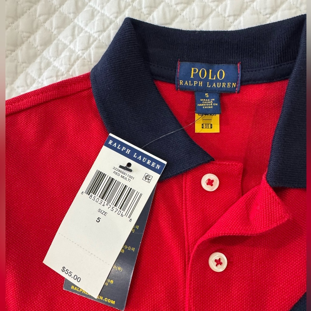 NWT Polo Ralph Lauren Red/NavyRalph Polo Team Embroidered Boys Sz 5 - Picture 4 of 7